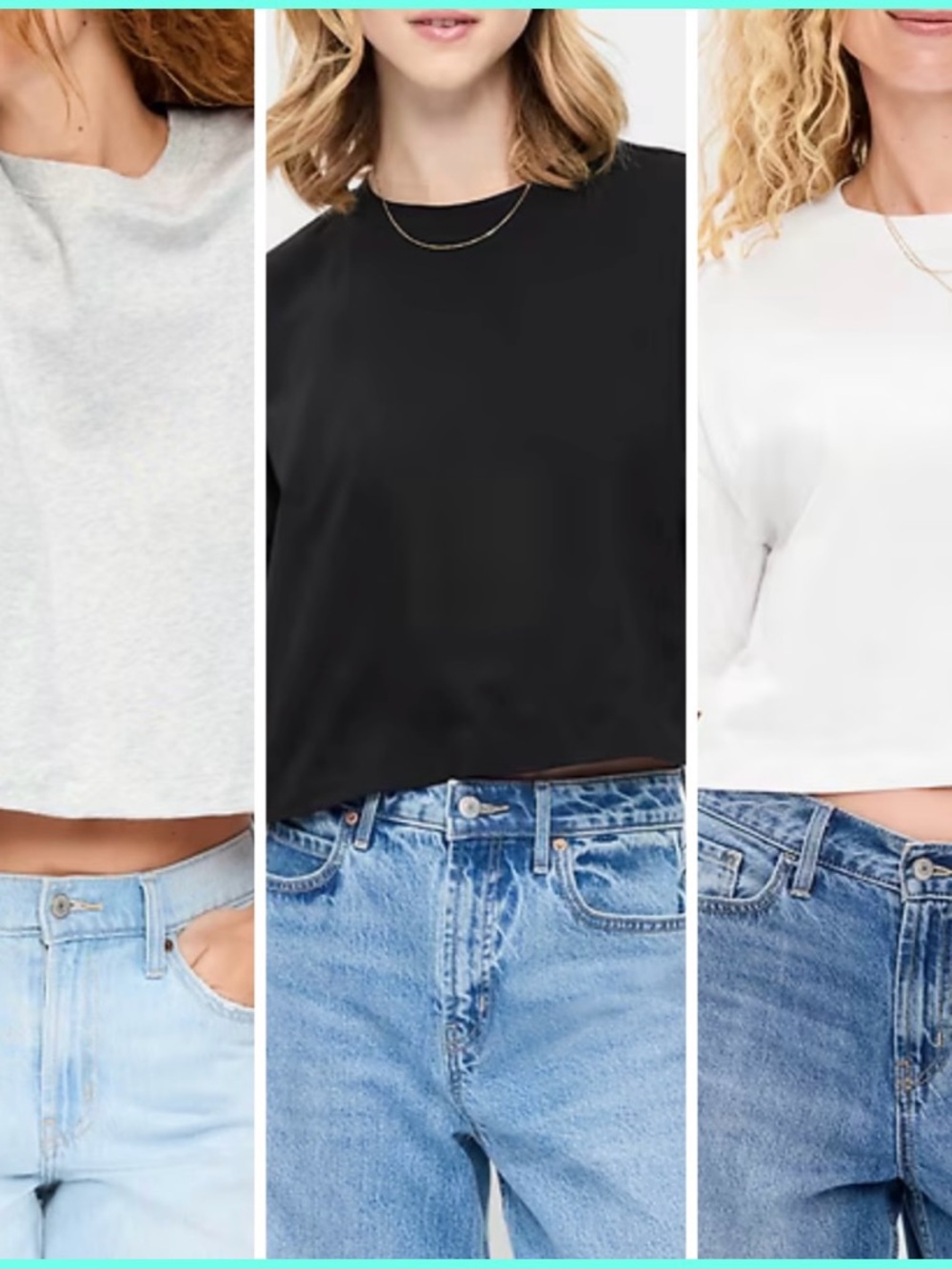 3 Old Navy Vintage Crew-Neck Oversized Crop T-Shirt in Black, White, Light Gray